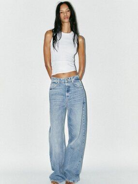 ZARA TRF Extra High Rise Extra Wide Leg Jeans Light Blue Size 38